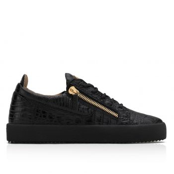 FRANKIE: Black crocodile-embossed low-top sneaker - Giuseppe Zanotti